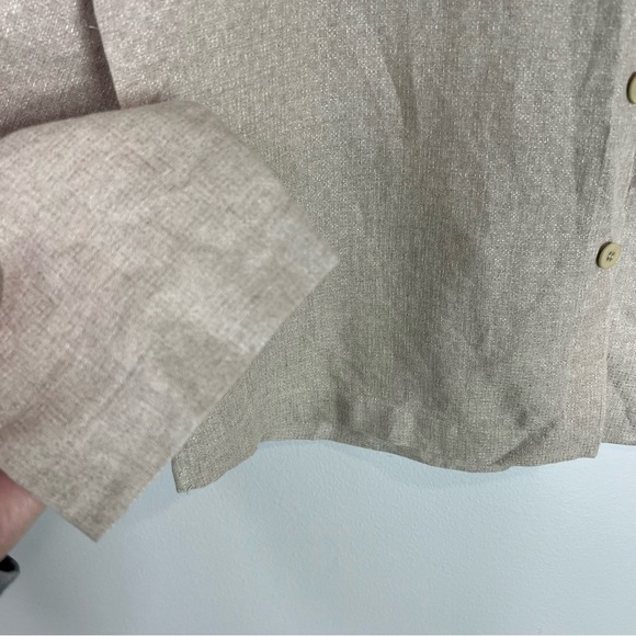 EILEEN FISHER Natural Short Round Neck Button Front Lightweight Jacket - Picture 5 of 14